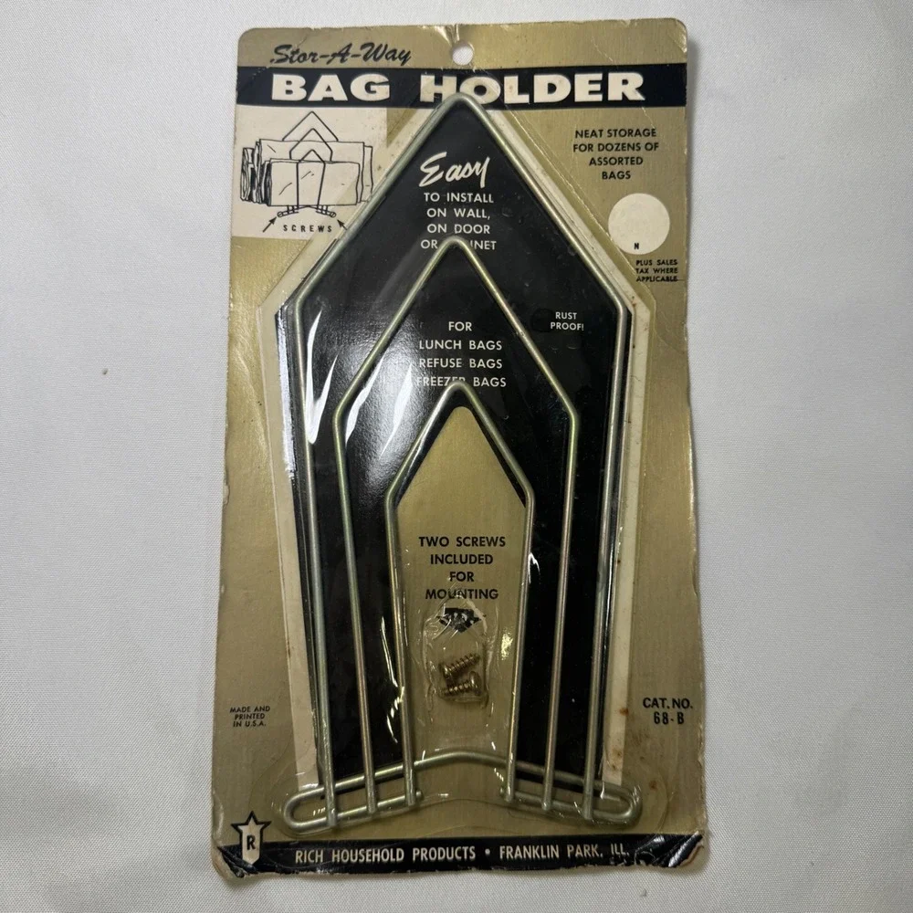 Vintage Stor-A-Way Bag Holder Rich Household Product 68-B Wall Mount Made in USA